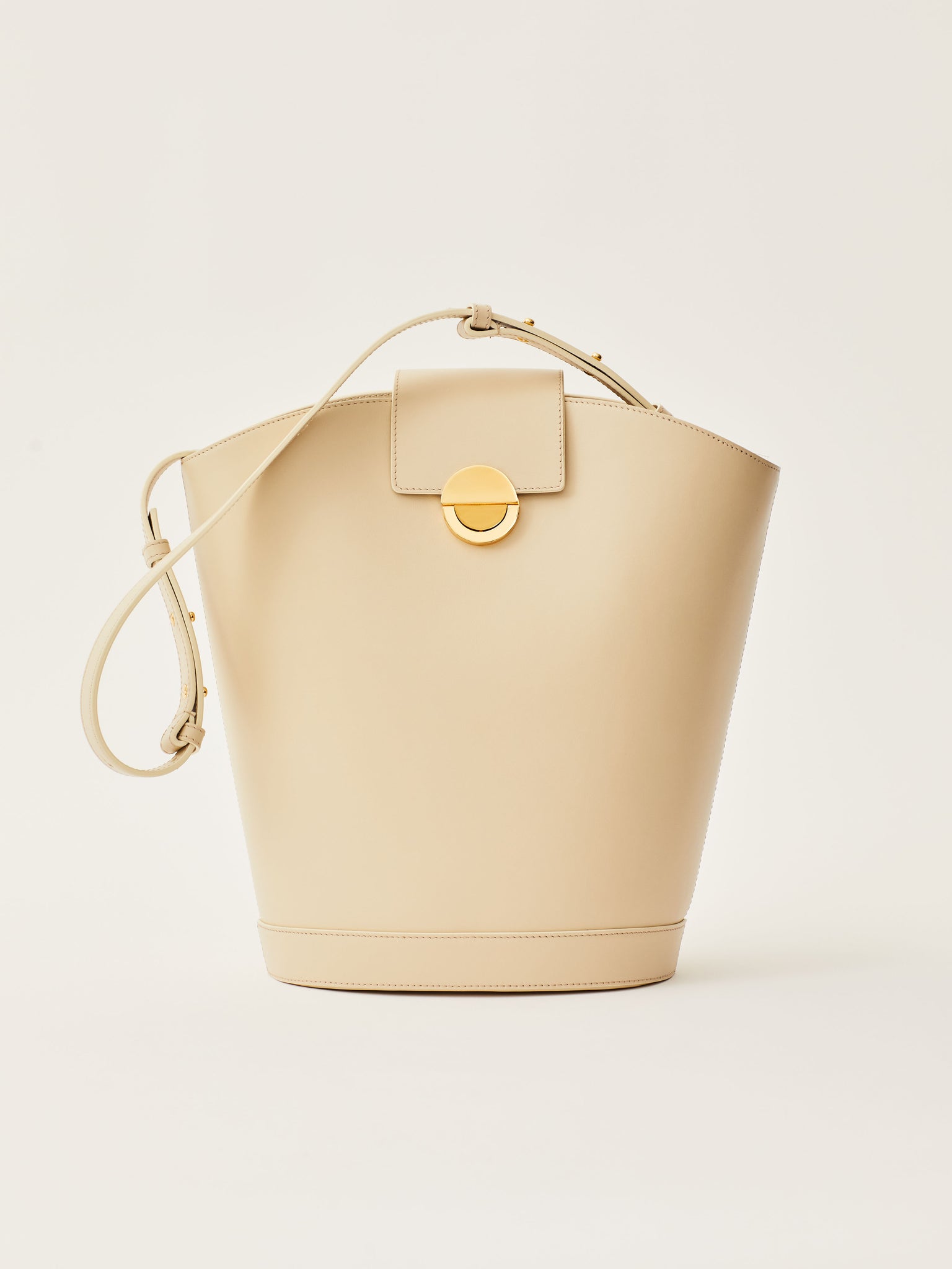 Objets Daso Ivory Leather Vivian Handbag: Front View with Draped Shoulder Strap